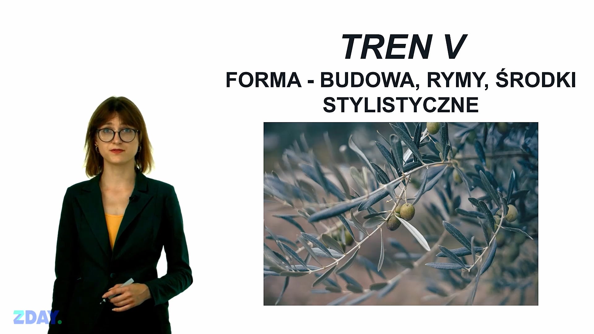 Miniaturka materiału wideo na temat: Tren V – forma: budowa, rymy, środki stylistyczne. Kliknij, aby obejrzeć materiał.